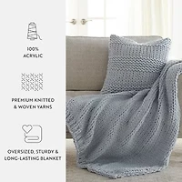 Casual Comfort Chunky Knit Blanket and Pillow Set