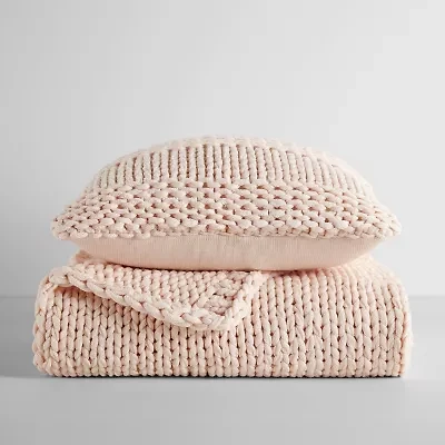 Casual Comfort Chunky Knit Blanket and Pillow Set