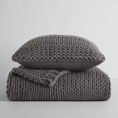 Casual Comfort Chunky Knit Blanket and Pillow Set