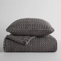 Casual Comfort Chunky Knit Blanket and Pillow Set