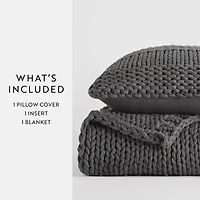 Casual Comfort Chunky Knit Blanket and Pillow Set