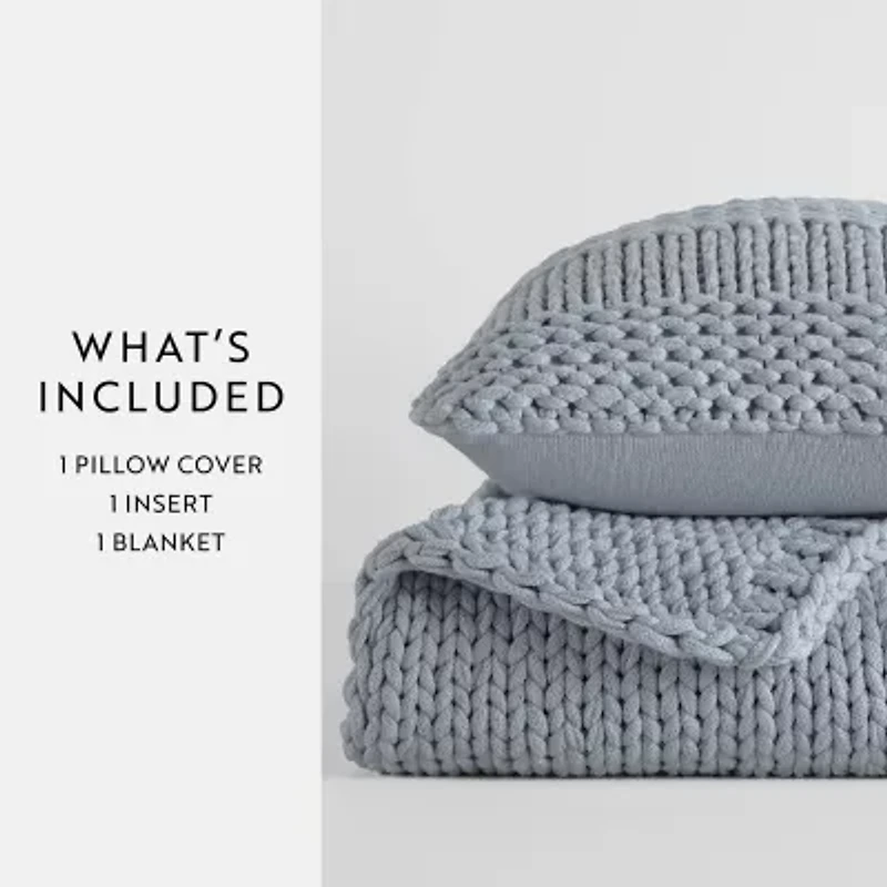 Casual Comfort Chunky Knit Blanket and Pillow Set