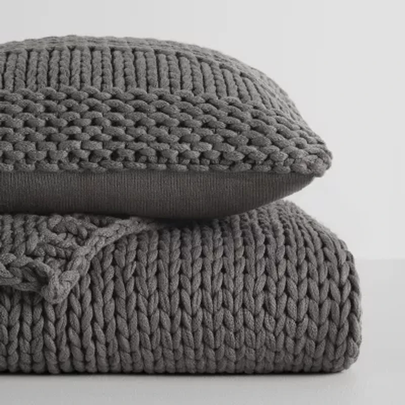 Casual Comfort Chunky Knit Blanket and Pillow Set