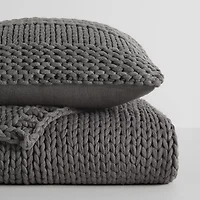 Casual Comfort Chunky Knit Blanket and Pillow Set