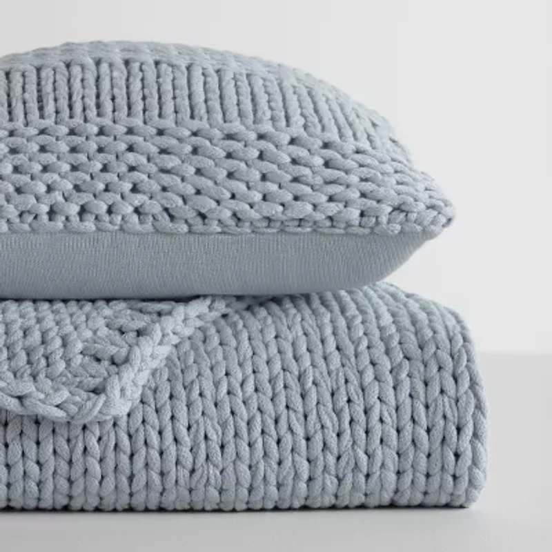 Casual Comfort Chunky Knit Blanket and Pillow Set