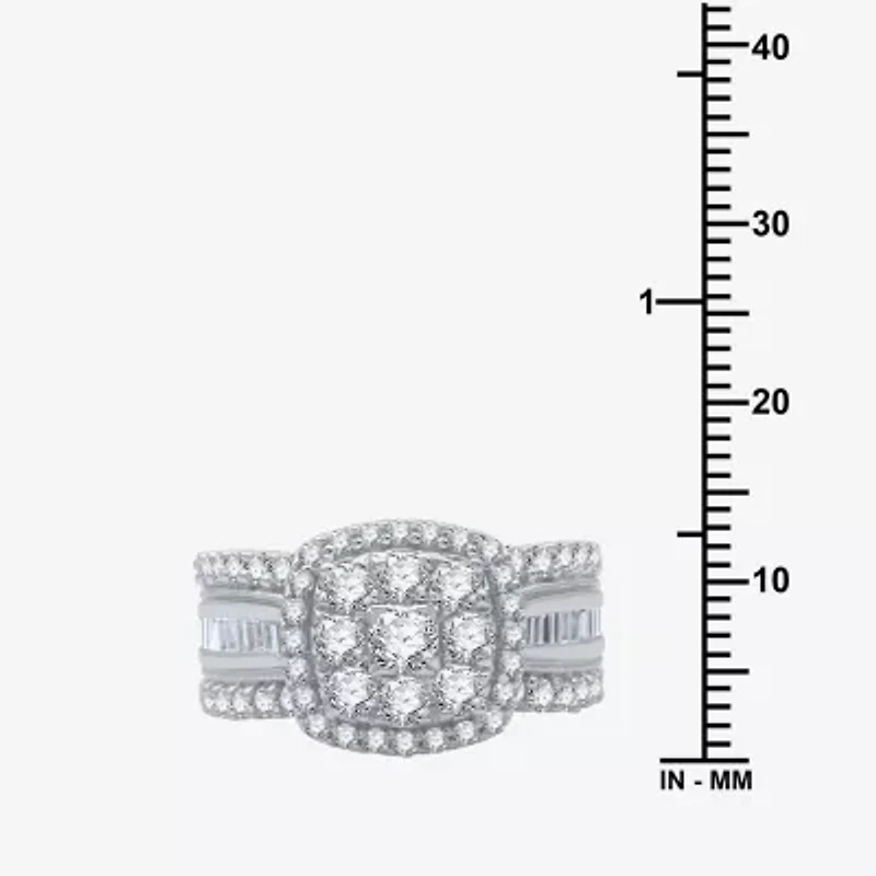 Womens 2 CT. T.W. Natural White Diamond 10K Gold Cushion Side Stone Halo Engagement Ring