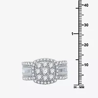 Womens 2 CT. T.W. Natural White Diamond 10K Gold Cushion Side Stone Halo Engagement Ring