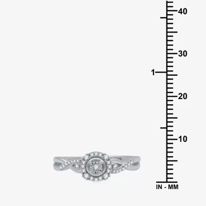 Promise My Love Womens 1/6 CT. T.W. Natural White Diamond Sterling Silver Round Side Stone Halo Ring