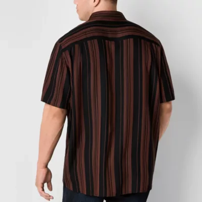 Shaquille O'Neal XLG Textured Mens Short Sleeve Regular Fit Big and Tall Button-Down Shirt
