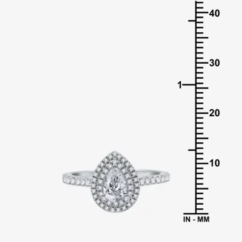 Signature By Modern Bride (H-I / I1) Womens 1 CT. T.W. Lab Grown White Diamond 10K Gold Pear Side Stone Halo Engagement Ring