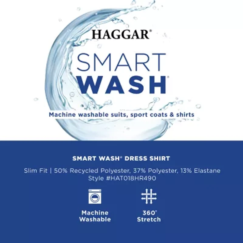 Haggar Smart Wash Mens Slim Fit Easy Care Long Sleeve Dress Shirt