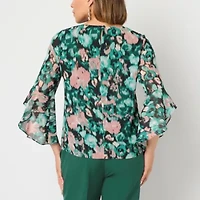 Black Label by Evan-Picone Womens Crew Neck 3/4 Sleeve Blouse