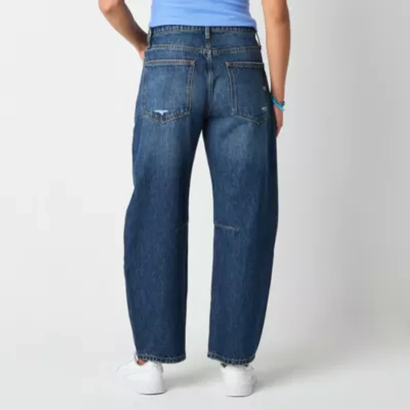 Arizona Juniors Short Barrel Womens Mid Rise Baggy Fit Jean
