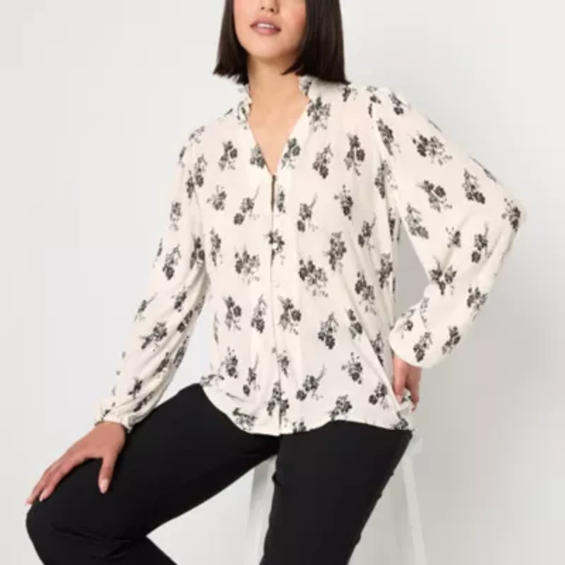 52seven Womens Y Neck Long Sleeve Blouse
