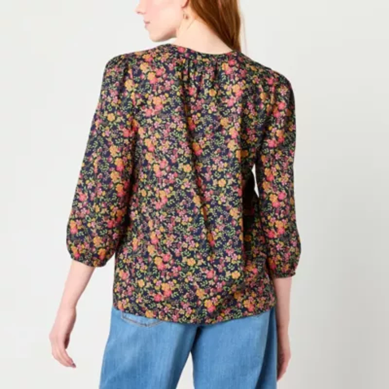 St. John's Bay Womens Split Tie Neck 3/4 Sleeve Blouse