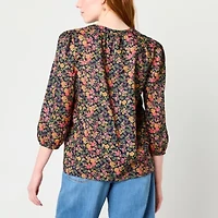 St. John's Bay Womens Split Tie Neck 3/4 Sleeve Blouse