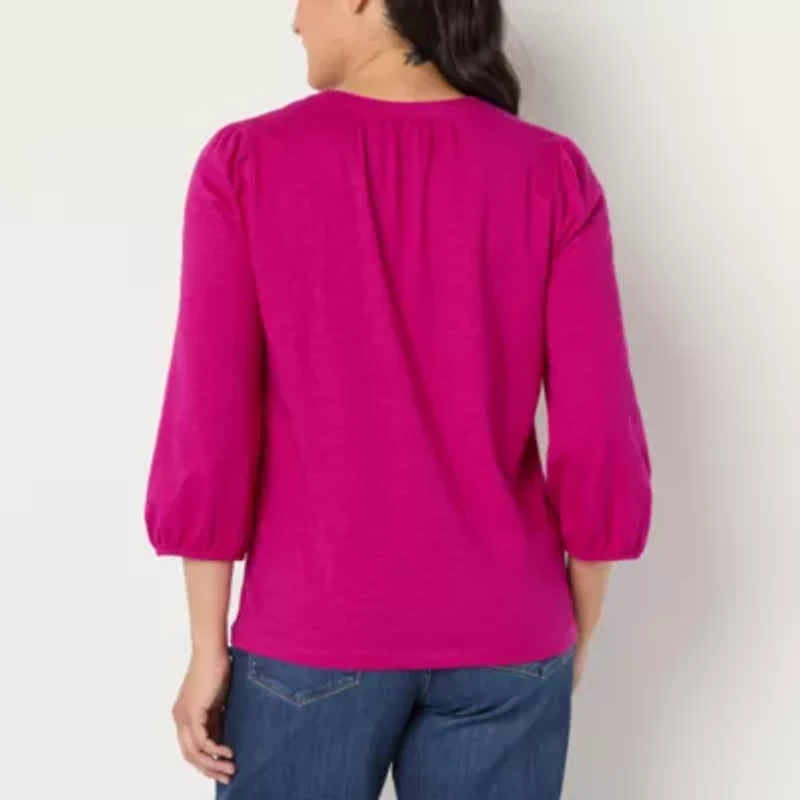 St. John's Bay Womens Split Crew Neck 3/4 Sleeve Blouse