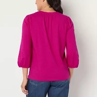 St. John's Bay Womens Split Crew Neck 3/4 Sleeve Blouse