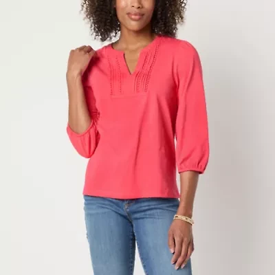 St. John's Bay Womens Split Crew Neck 3/4 Sleeve Blouse