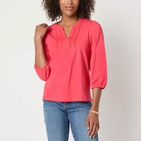 St. John's Bay Womens Split Crew Neck 3/4 Sleeve Blouse