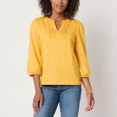St. John's Bay Womens Split Crew Neck 3/4 Sleeve Blouse