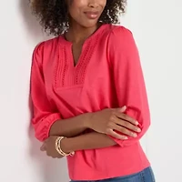 St. John's Bay Womens Split Crew Neck 3/4 Sleeve Blouse