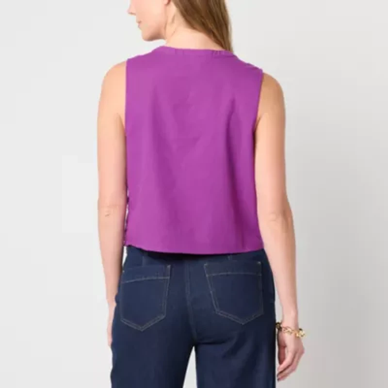 Liz Claiborne Womens Crew Neck Sleeveless Blouse
