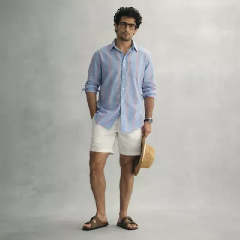 St. John's Bay Linen Blend Mens Long Sleeve Classic Fit Button-Down Shirt