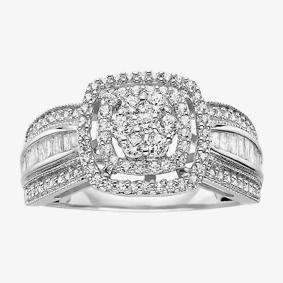 3/4 CT.T.W. Natural Diamond 10K White Gold Cluster Milgrain Ring