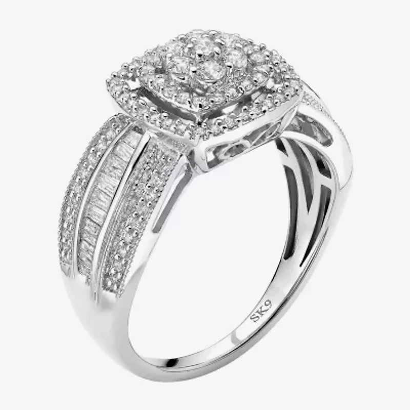 3/4 CT.T.W. Natural Diamond 10K White Gold Cluster Milgrain Ring