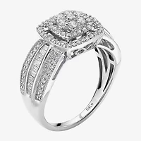3/4 CT.T.W. Natural Diamond 10K White Gold Cluster Milgrain Ring