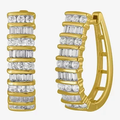 (I-J / I2-I3) Womens 1 CT. T.W. Natural Yellow Diamond 10K Gold 20.9mm Hoop Earrings