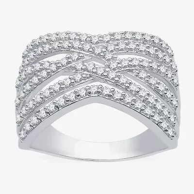 (G-H / I2-I3) Womens 3MM 1 CT. T.W. Lab Created White Diamond Sterling Silver Crossover Band