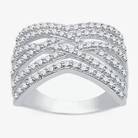 (G-H / I2-I3) Womens 3MM 1 CT. T.W. Lab Created White Diamond Sterling Silver Crossover Band