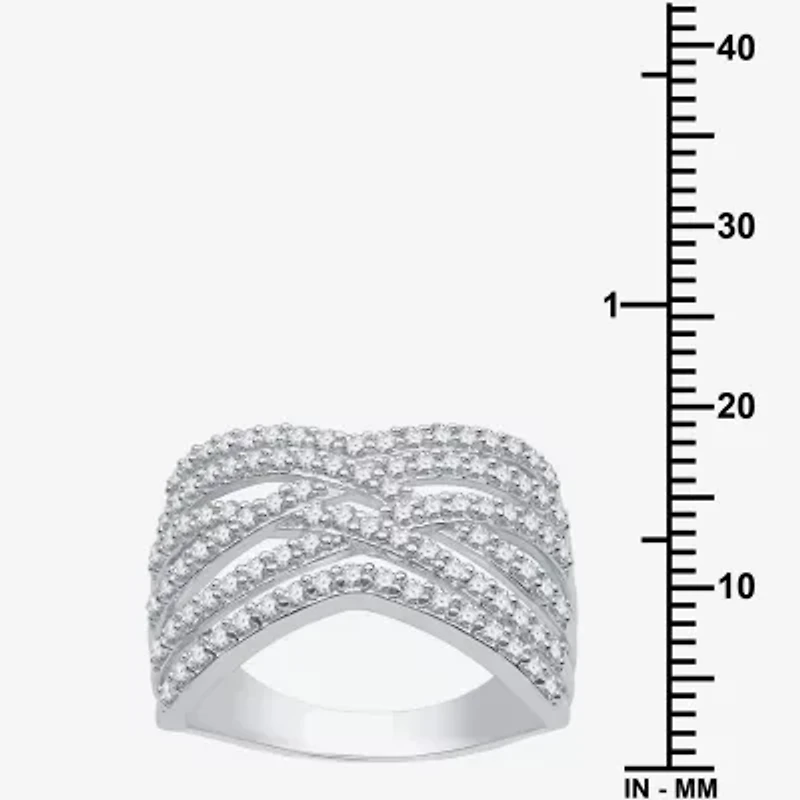 (G-H / I2-I3) Womens 3MM 1 CT. T.W. Lab Created White Diamond Sterling Silver Crossover Band
