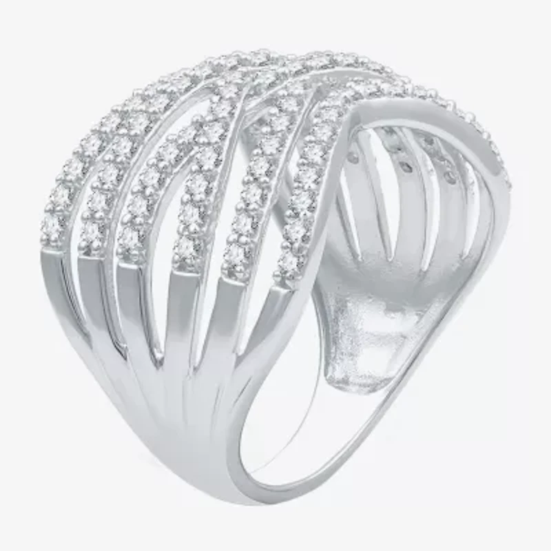 (G-H / I2-I3) Womens 3MM 1 CT. T.W. Lab Created White Diamond Sterling Silver Crossover Band
