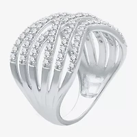 (G-H / I2-I3) Womens 3MM 1 CT. T.W. Lab Created White Diamond Sterling Silver Crossover Band