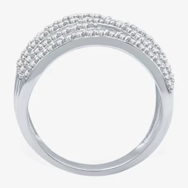 (G-H / I2-I3) Womens 3MM 1 CT. T.W. Lab Created White Diamond Sterling Silver Crossover Band