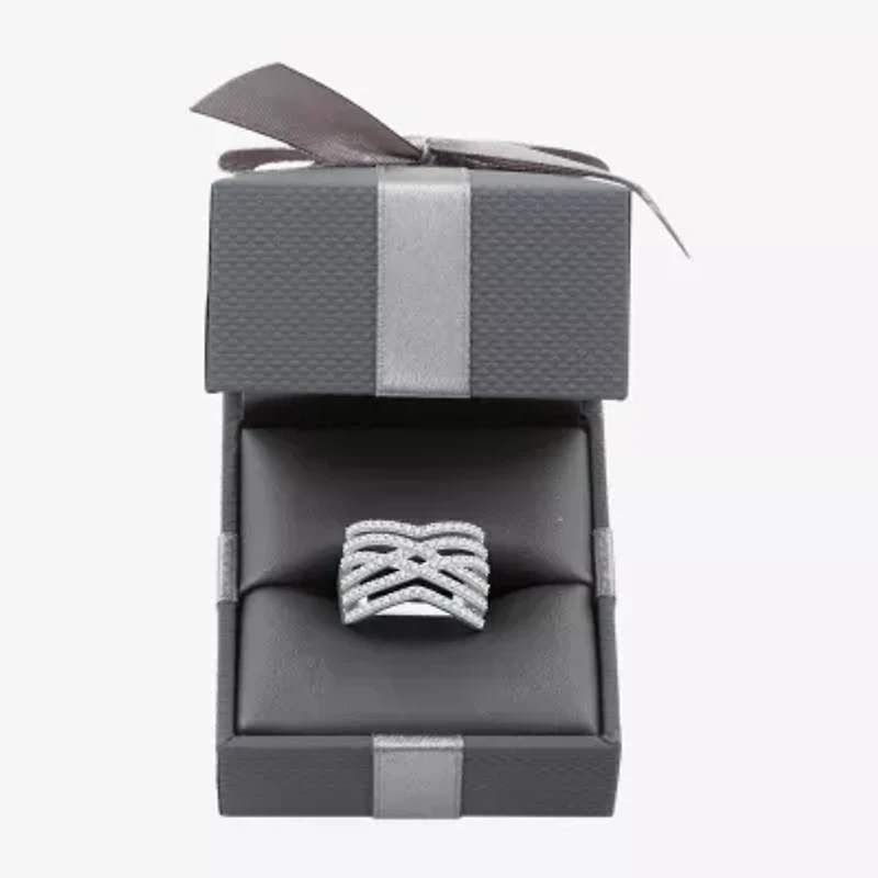 (G-H / I2-I3) Womens 3MM 1 CT. T.W. Lab Created White Diamond Sterling Silver Crossover Band