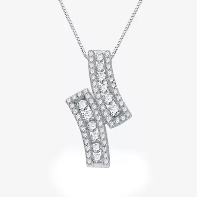 (G-H / I2-I3) Womens 1 CT. T.W. Lab Grown White Diamond Sterling Silver 18 Inch Pendant Necklace