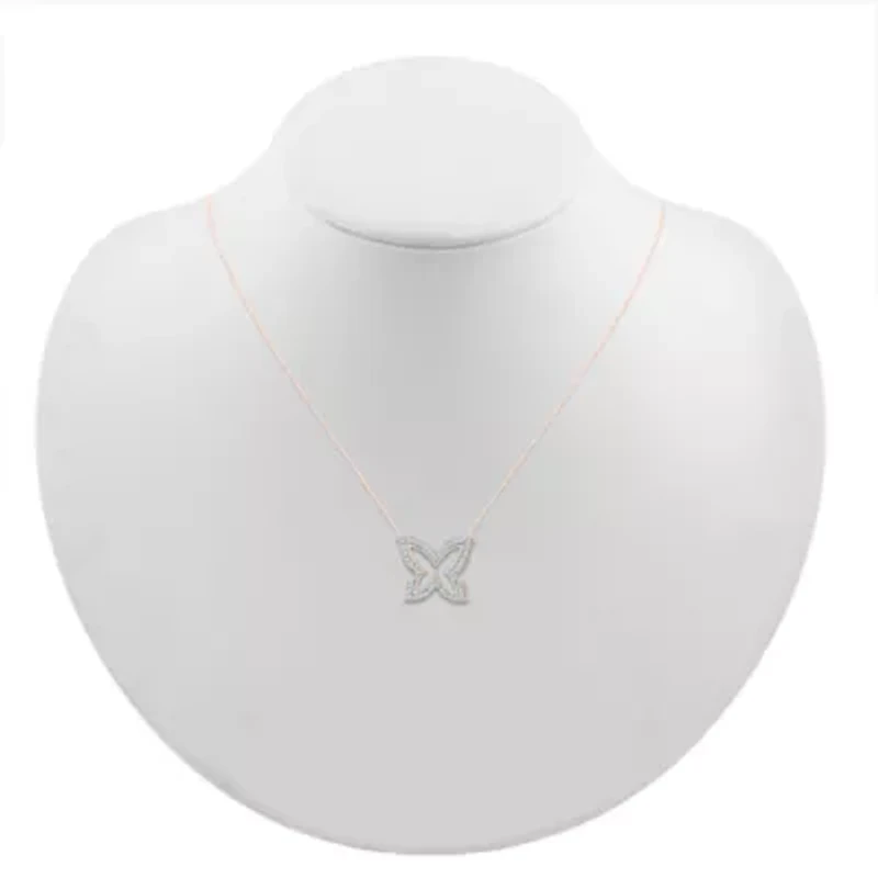 Womens 1/6 CT. T.W. Natural White Diamond 10K Gold Butterfly 18 Inch Pendant Necklace