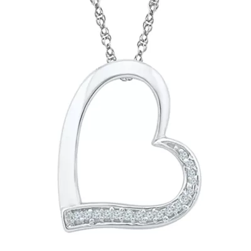 Womens Diamond Accent Natural White Diamond 10K Gold Heart 18 Inch Pendant Necklace