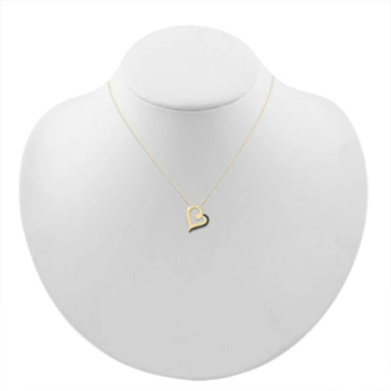 1/6 CT.T.W. Natural White and Color Enhanced Black Diamond 10K Yellow Gold Heart Pendant Necklace