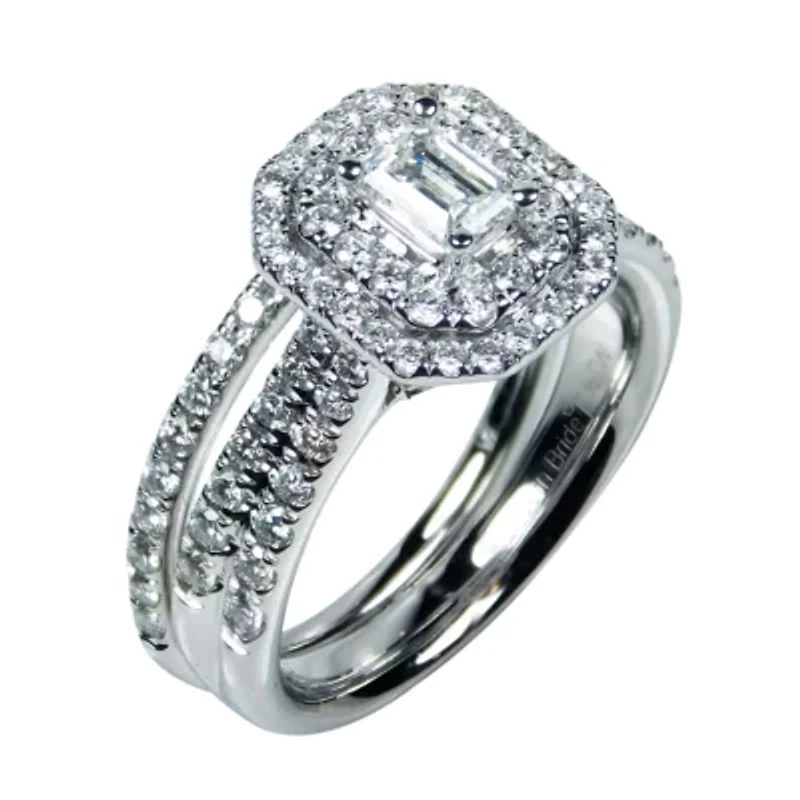 Signature By Modern Bride Womens 1/2 CT. T.W. Natural White Diamond 14K Gold Halo Bridal Set