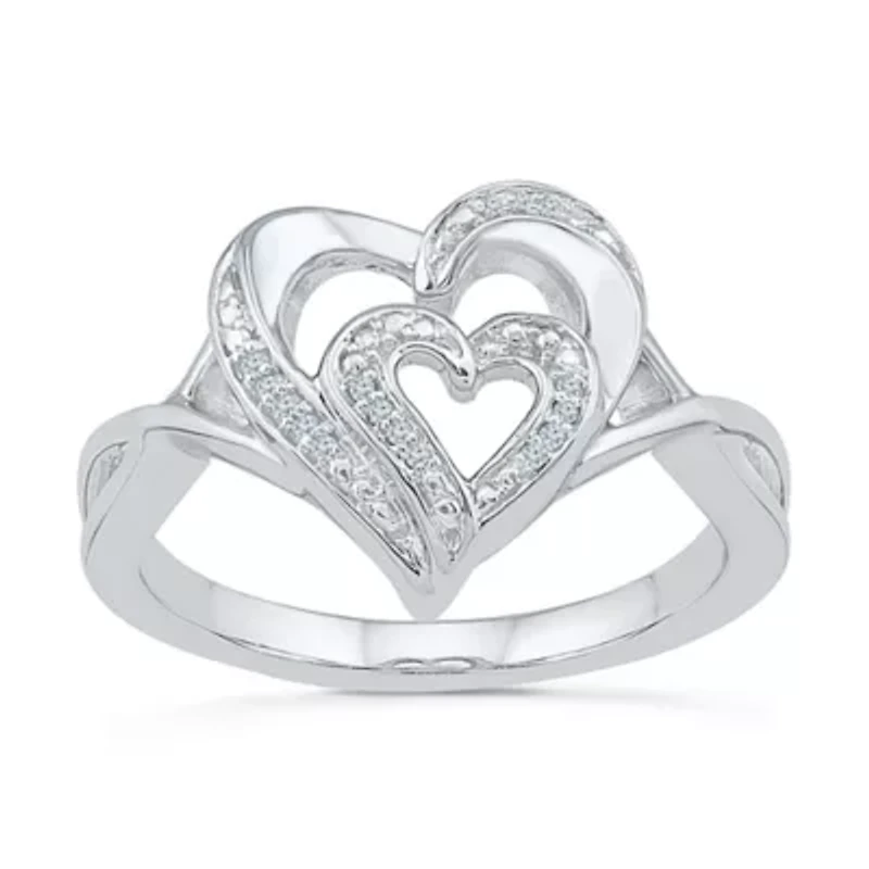 Womens Diamond Accent Natural Sterling Silver Heart Cocktail Ring