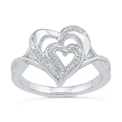Womens Diamond Accent Natural White Sterling Silver Heart Cocktail Ring