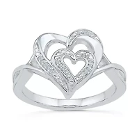 Womens Diamond Accent Natural Sterling Silver Heart Cocktail Ring
