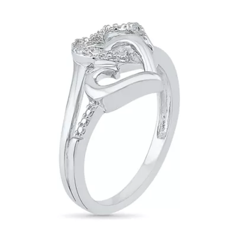 Womens Diamond Accent Natural White Sterling Silver Heart Cocktail Ring
