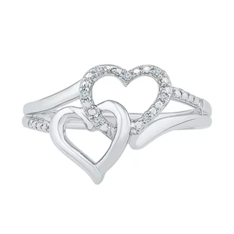 Womens Diamond Accent Natural White Sterling Silver Heart Cocktail Ring
