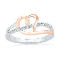 Womens Diamond Accent Natural White 10K Gold Over Silver Heart Cocktail Ring